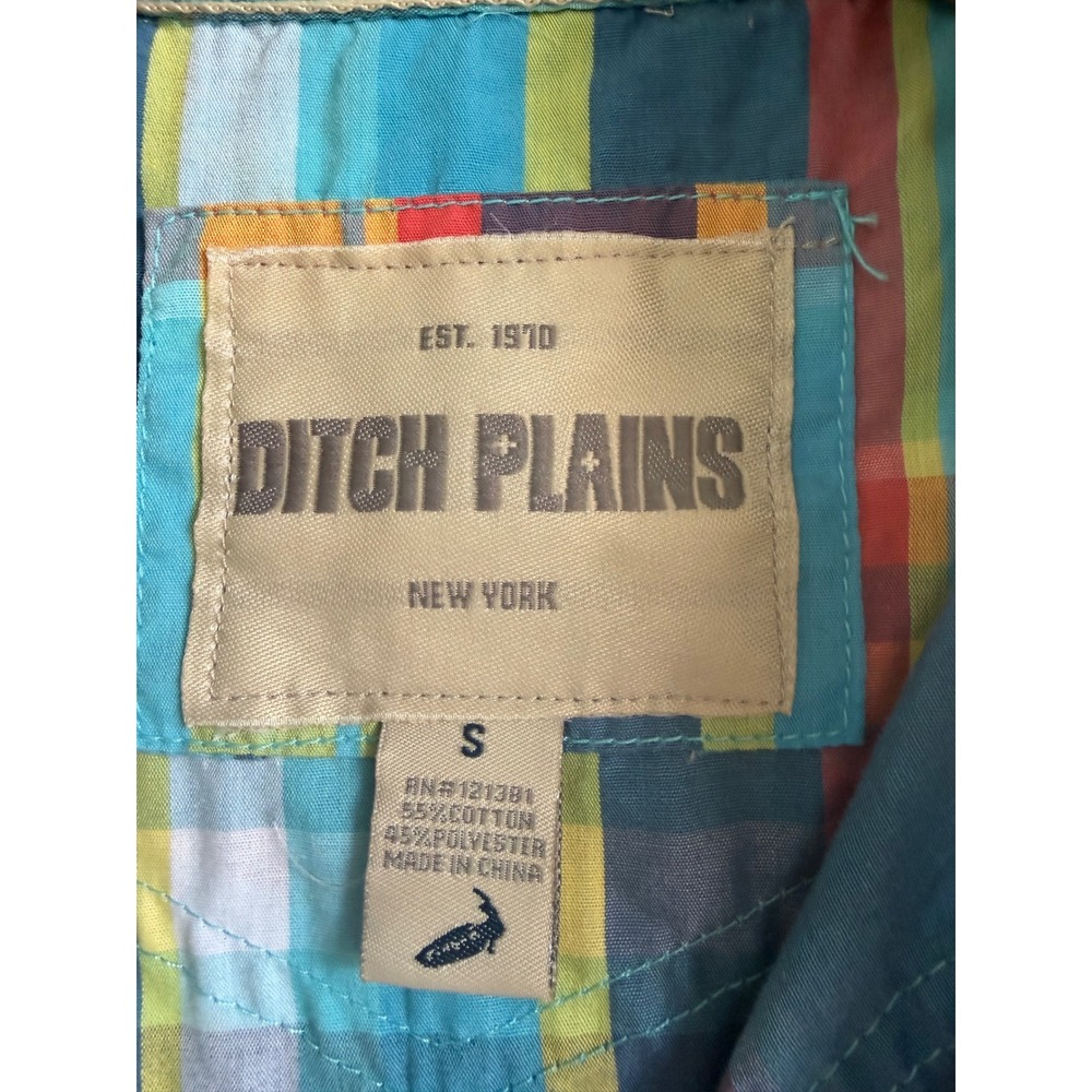 Ditch Plains Mens Blue Plaid Short Sleeve colorblock Western Pearl Snap Shirt S - Picture 2 of 7